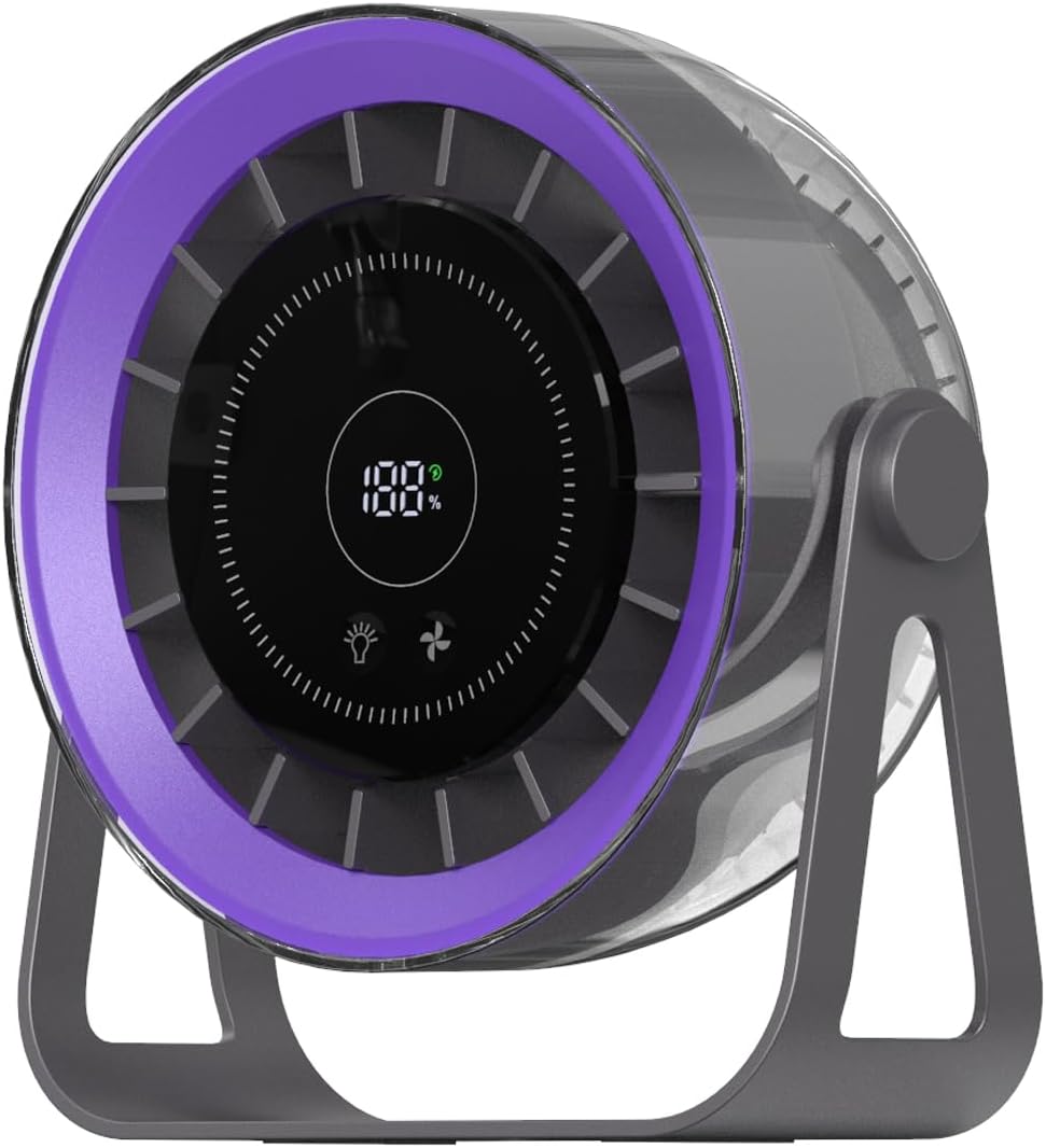 USB Small Quite Table Fan, 4000mAh Personal Portable Desktop Fans Rechargeable with Led Digital Display for Ofice Bedroom Camping Traveling, Air Circulator Cooling for Women Men (dark gray)