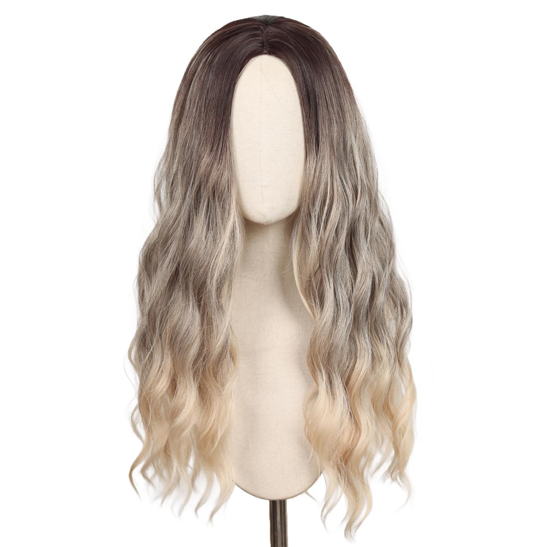 WildCos 26 inch Long Wavy Middle Part Wig Long Brown Ombre Blonde Cosplay Costume Halloween Wigs for Women