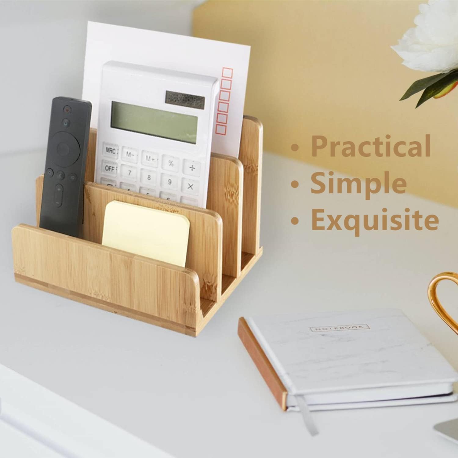 Siondoux Desk File Mail Organizer Countertop Mail Sorters, Bamboo Desktop Mail Holder 3 Slots, Wood File Paper Holder for Letter Envelope Filing Cell Phone, Organizer Tray for Office & Home : Office Products