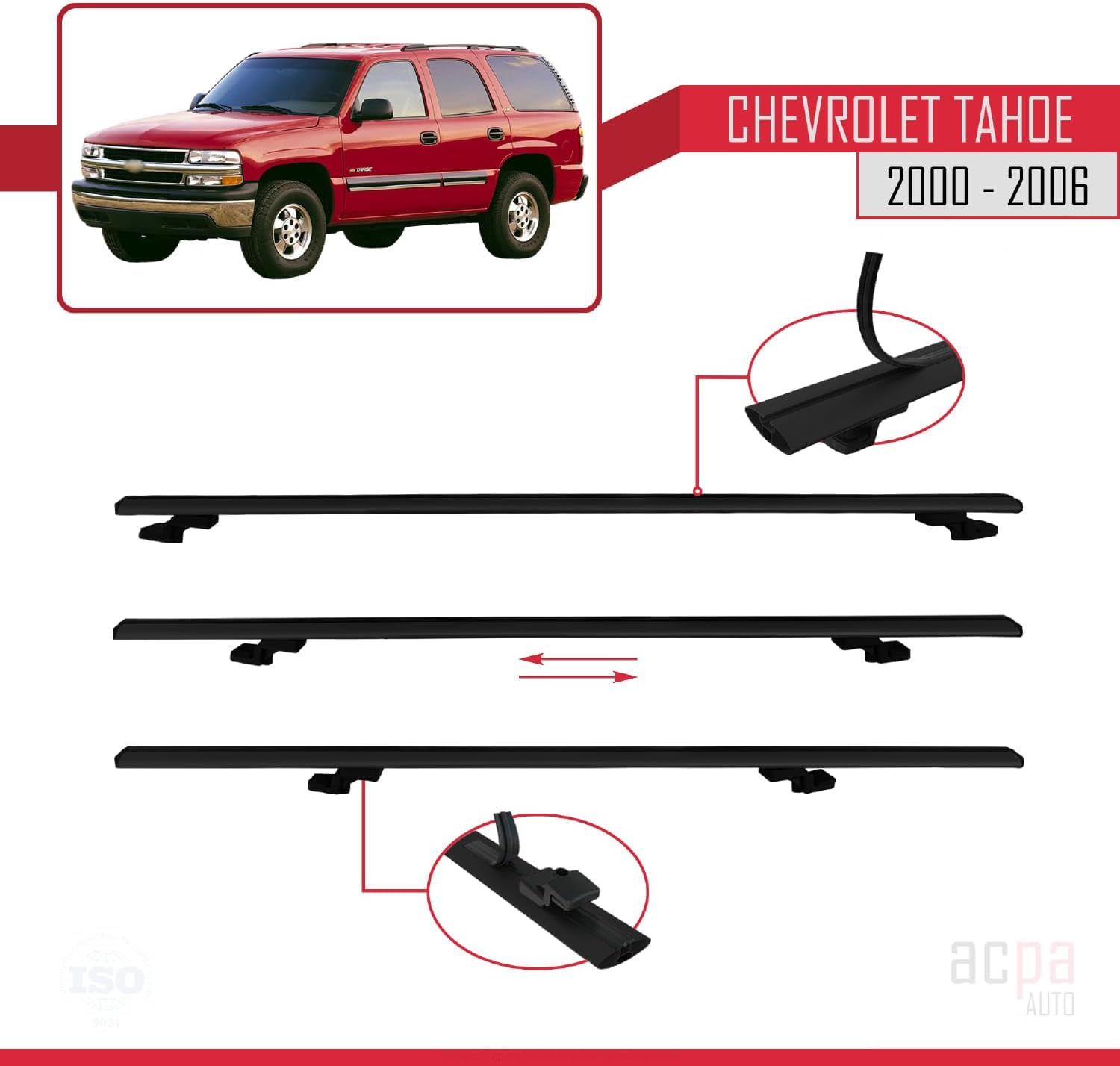 Compatible with Chevrolet Tahoe 2000-2006 BASIC Model Car Roof Rack Cross Bar Black Aluminium 2 Bars
