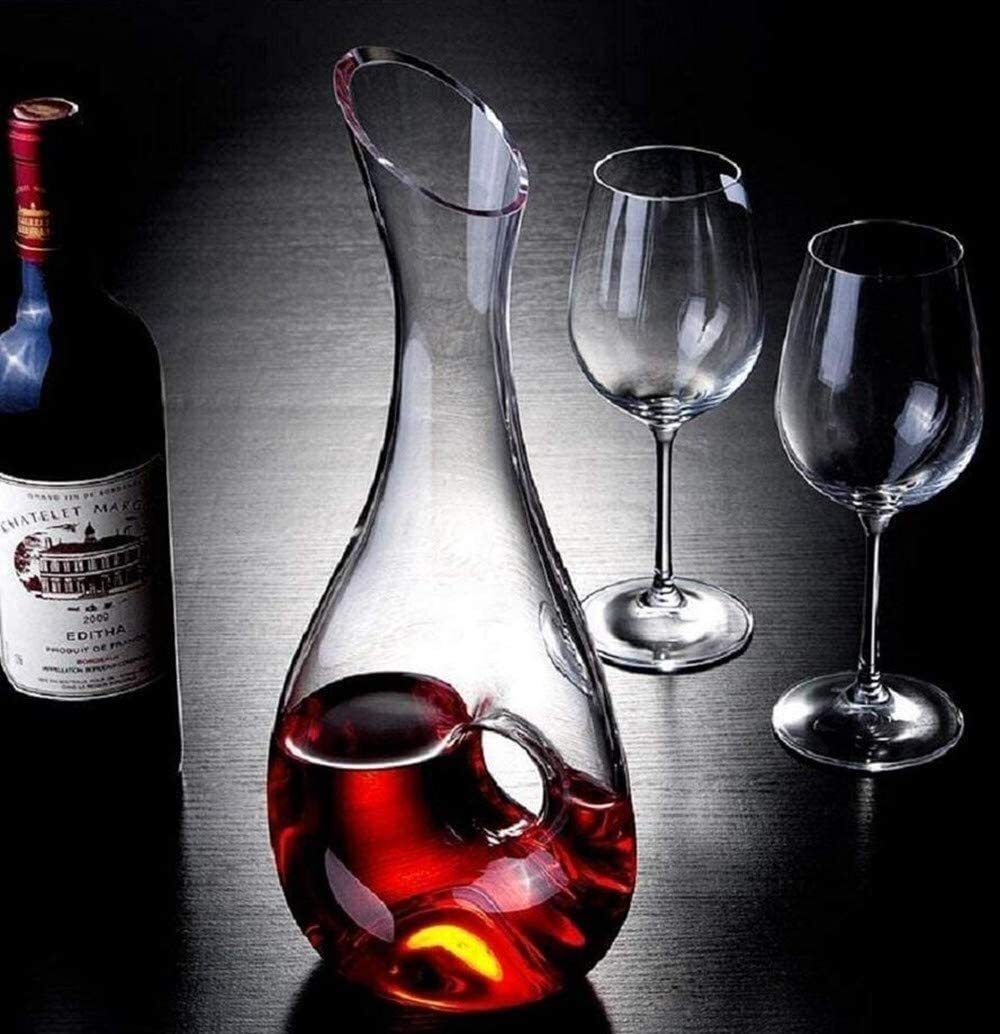 Karafka do whisky i zestaw kieliszków karafka do wina - 100% bezołowiowy uchwyt przechylany szklany kryształowy karafka na wino ręcznie dmuchana karafka karafka karafka do czerwonego wina (kolor: #1)