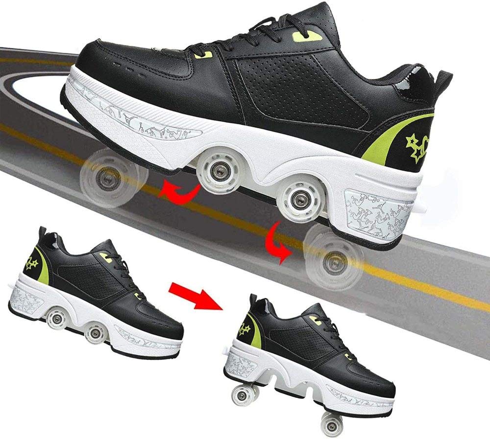 Roller Skates Verstellbar, Quad-Rollschuh Stiefel Skateboardschuhe, Rollen Schuhe Sportschuhe Laufschuhe Sneakers Mit Rollen Unisex Kinder,33