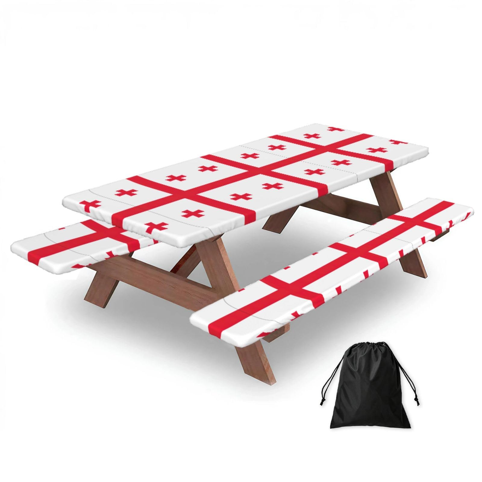 Yqxwjl Black Flag Of Georgia Print Camping Essentials Waterproof Camping Table And Bench Cover With Drawstring Bag 183 Cm