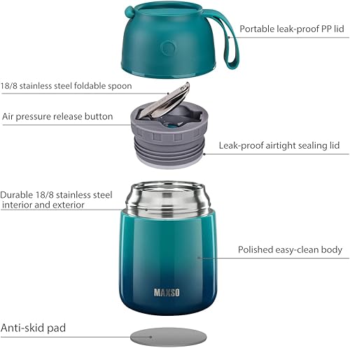 Miniatura 3 de MAXSO Paquete de 2 termos de sopa para alimentos calientes, frascos de alimentos aislados al vacío, recipientes térmicos para el almuerzo para