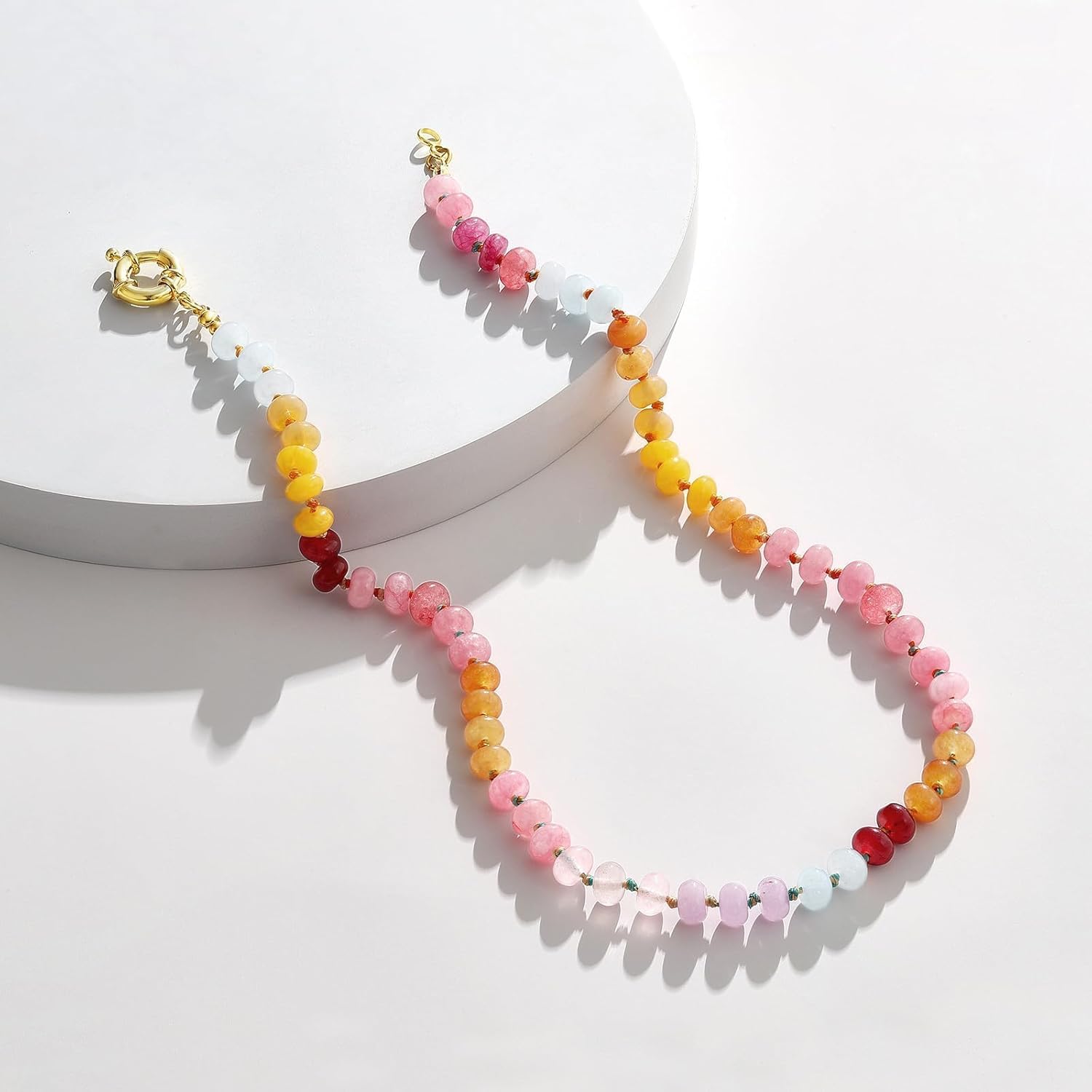 KissYan Beaded Gemstone Necklace for Women, Colorful Boho Bead Choker Natural Stone Surfer Beach Necklaces 14K Gold Plated Summer Handmade Jewelry - Image 5