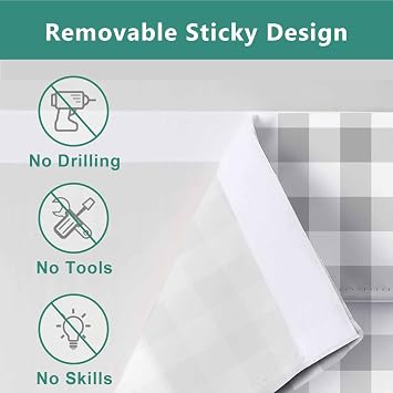BEMIGO Door Curtains for Door Windows, Grey Buffalo Plaid Door Window Curtains for French Glass Door, Privacy Thermal Insulated Tie Up Door Shades, Check Texture Small Window Curtains 26x42
