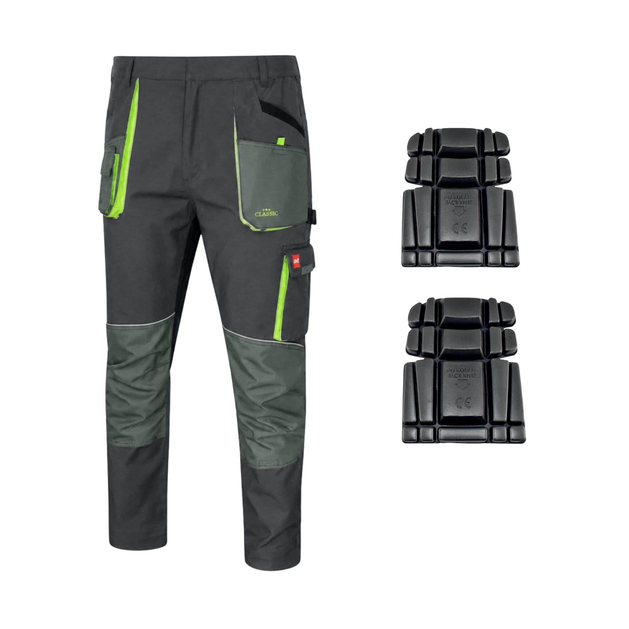 Art.mas Men's Grey Stretch Slim Work Trousers For With Reflective Elets, Slim Fit 260 Gsm, Triple Stitched Cordura, Reinforcing Stress Points, Knee Pad Pockets (28/30, With Kneepads)