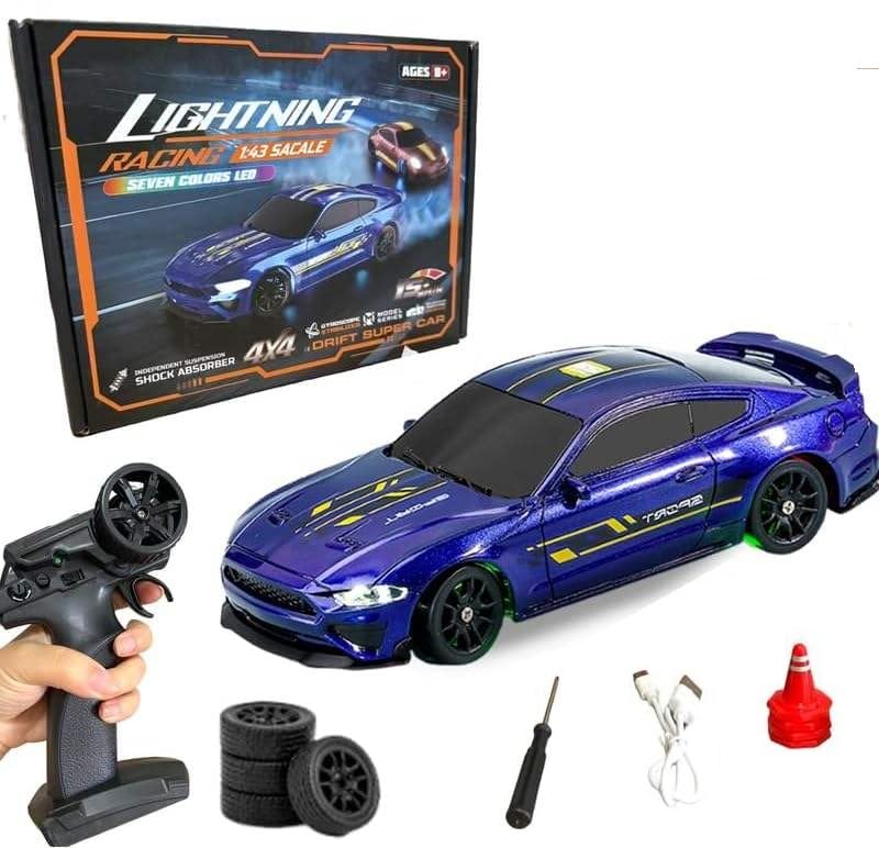 Image of Bestie toys Mini RC Drift Car with Gyro, 1 /43 Scale Remote Control Car High Speed Racing Micro Small with Full Proportional RTR 2.4GHz Remote 2 Tire Sets 8 Cones (Foord Mustanng Six Gen)