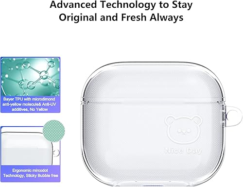 Miniatura 4 de Aircawin Funda para Airpods 3 funda transparente de oso para AirPods de 3 generación funda protectora de TPU suave a prueba de golpes funda de carga