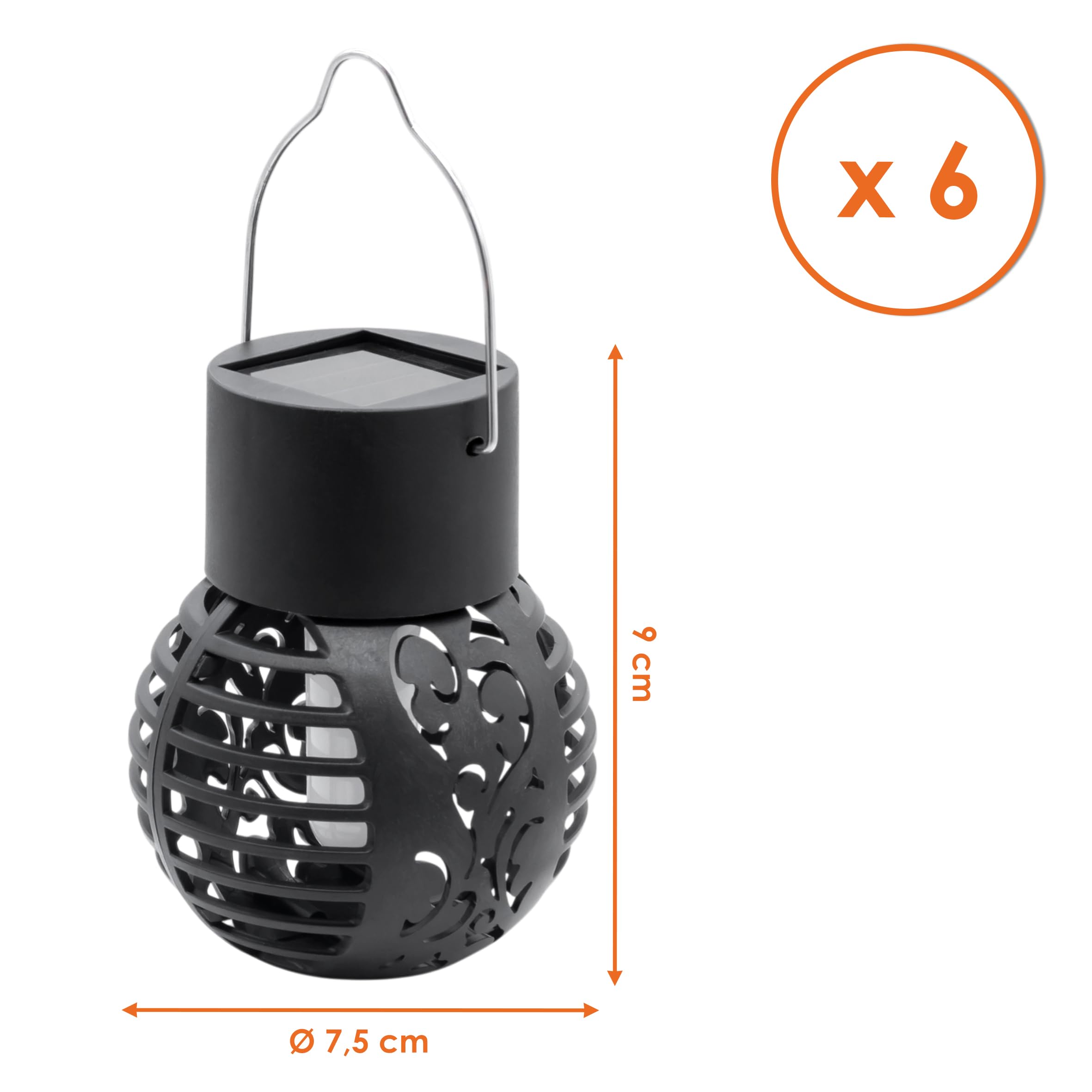 Lanterna solare a LED piccola con effetto fiamma, set da 6 pezzi, mini lanterna 9 x 7 cm, da appendere per esterni, lanterna decorativa da giardino, lampada solare a sospensione