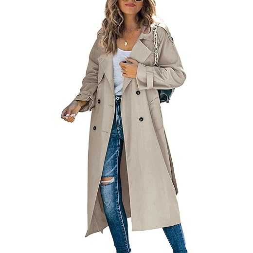 Makkrom Double-Breasted Long Slim Trench Coat
