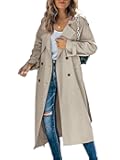 Women's Double Breasted Long Trench Coat Windproof Classic Lapel Slim Overcoat with Belt