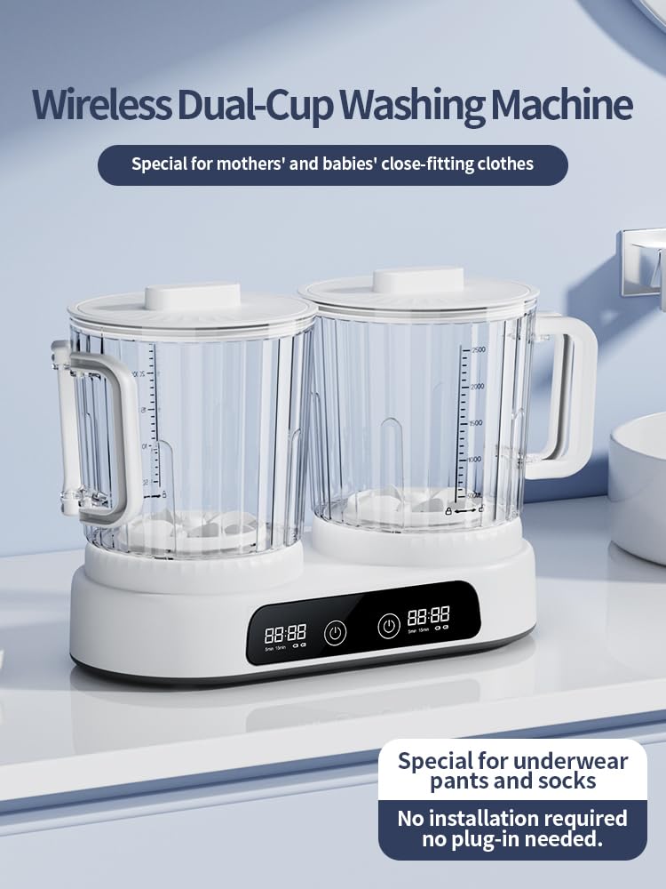 Lavadora de ropa interior, 2.5 L x 2 tazas de doble capacidad, mini lavadora portátil de gran capacidad