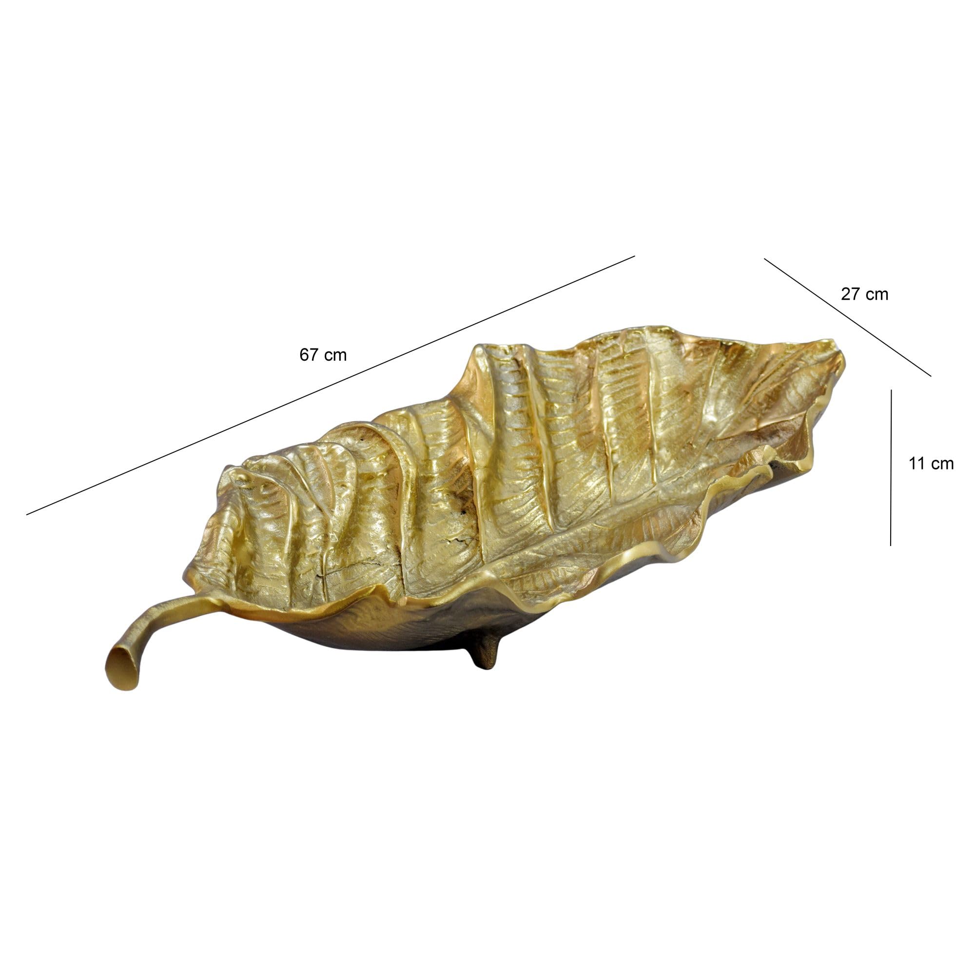 FineBuy Misa Dekoracyjna Liść 67x27x11 cm Aluminium Złota