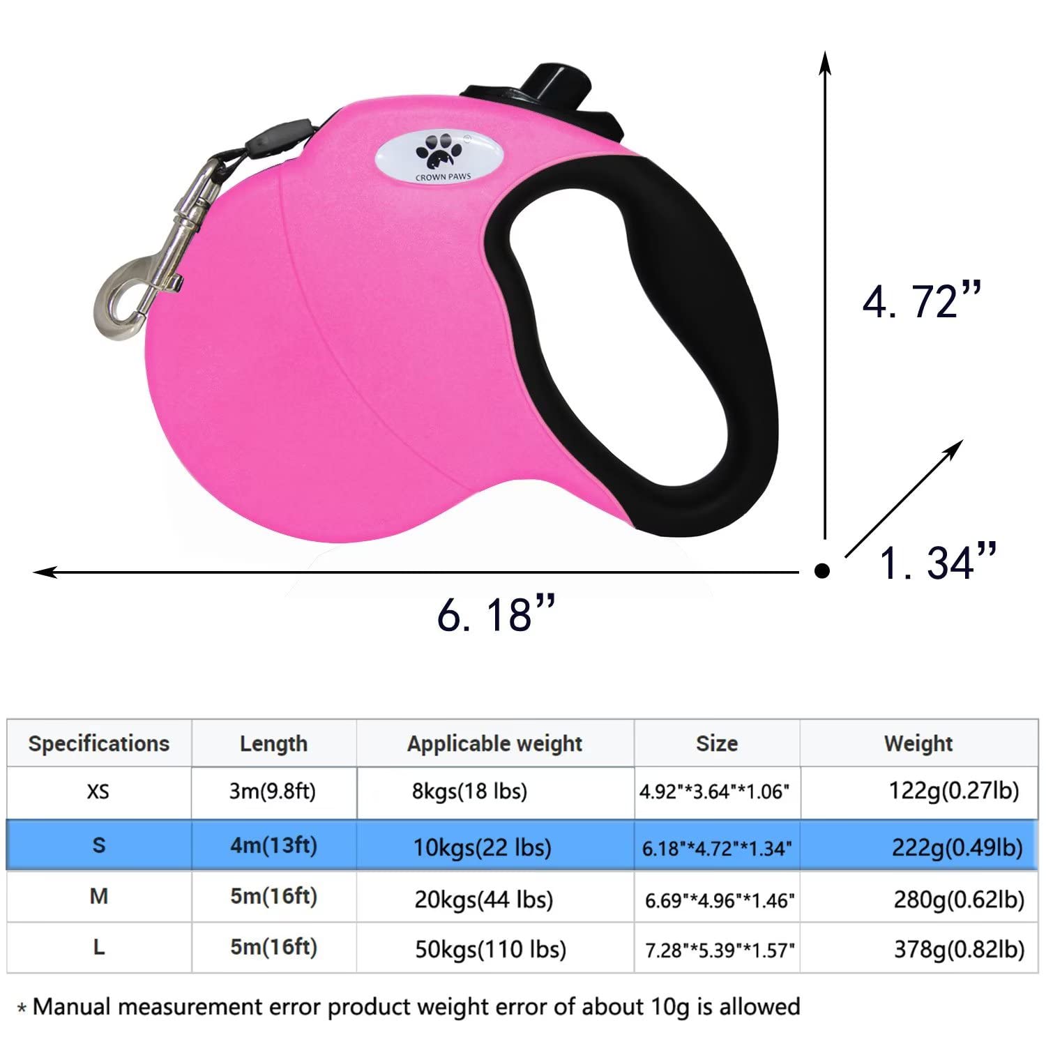 Hundeleine für kleine Hunde bis zu 10 kg, ausziehbar, mit abnehmbarem, kaufestem Verlängerungsdraht, 4 m (Rosa, Größe S)