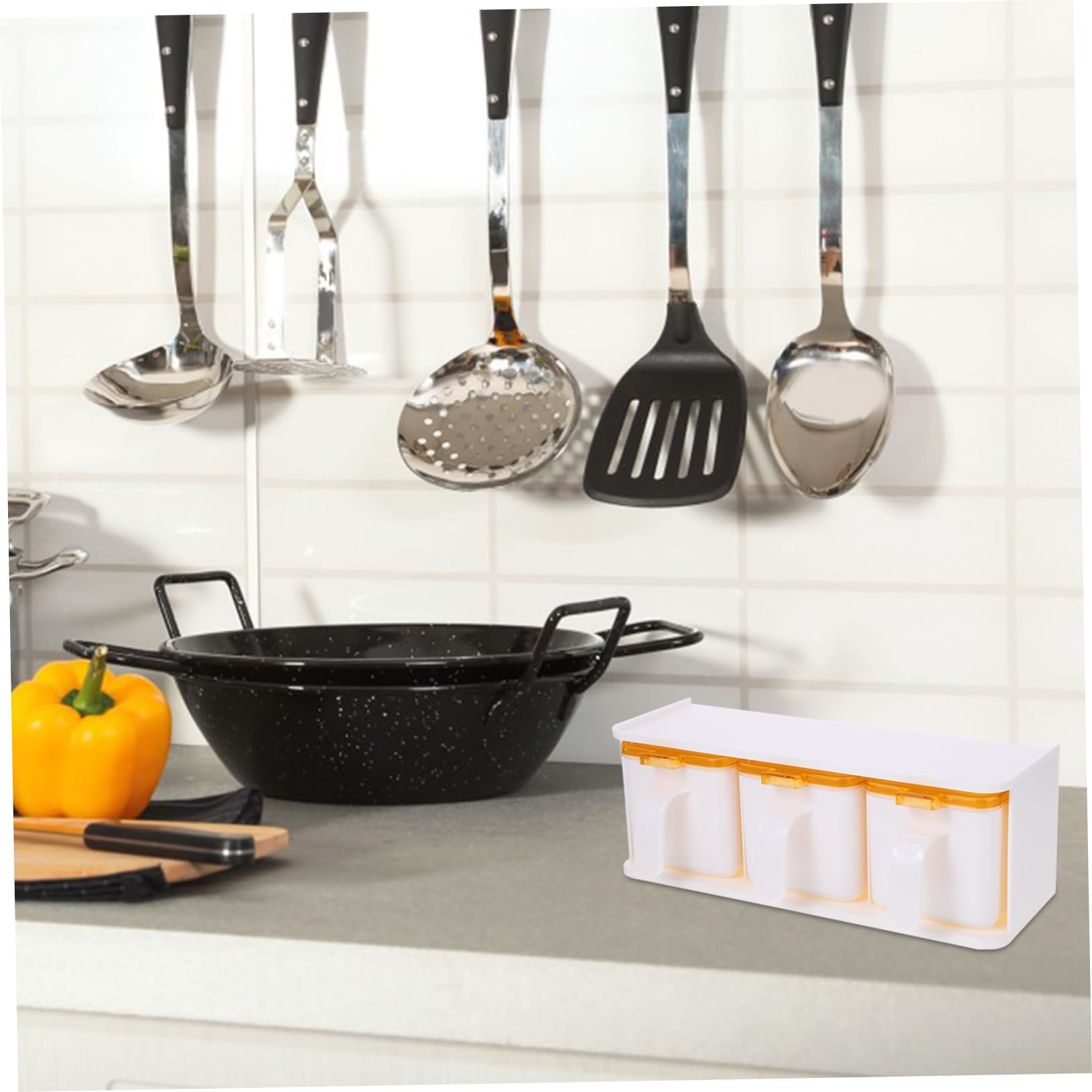 Especiero Reutilizable con Tapa y Cuchara, para Montar en la Pared, de Escritorio, Multiusos, con Compartimentos para Sal, Pimienta, azúcar y Frijoles, para organizar la Cocina.