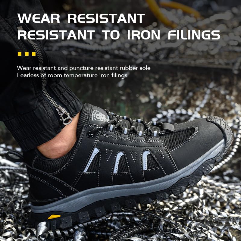 Image of Steel Toe Work Shoes for Men - Non Slip Safety Shoes, Comfortable Wide Toe, Lightweight & Durable Work Sneakers