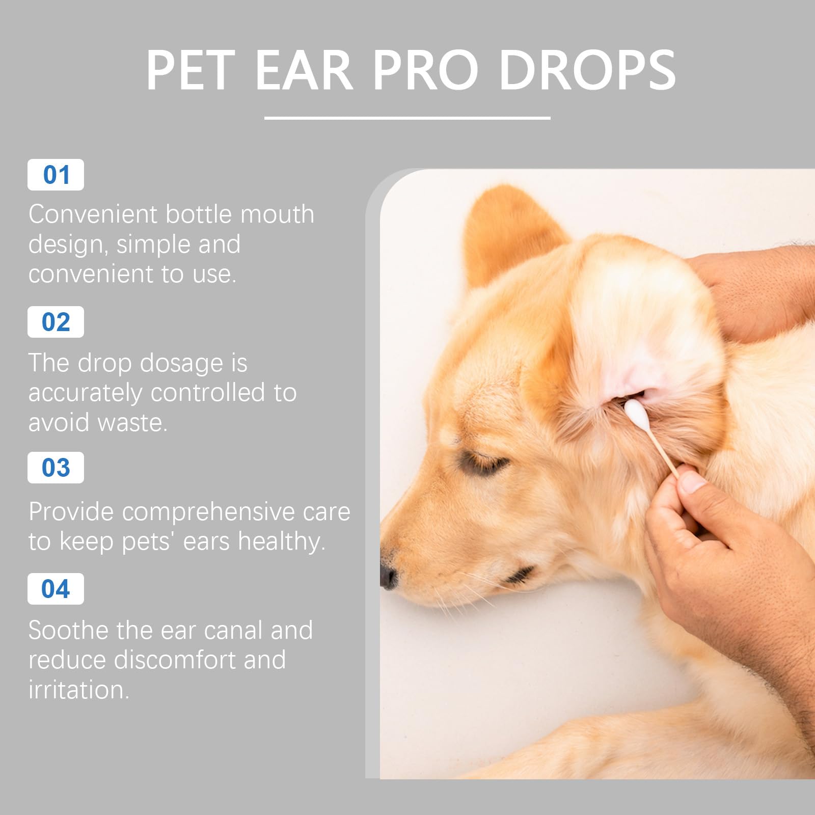 Gotas RZXEA Pet EarPro, gotas óticas naturales para mascotas, alivio suave para la picazón, solución segura para la limpieza de oídos para todas las razas y edades de perros y gatos,2PCS