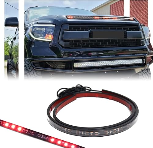 Miniatura 8 de GSOWO Tira de luz LED flexible blanca 63-SMD diseñada para Toyota Tundra 2014-2021, tira LED impermeable para capó de automóvil de 12 V