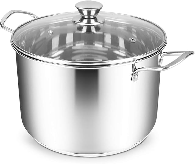 Penguin Home® Stock Pot 24cm, 7 Litre | Stainless Steel Stockpot with Glass Lid | Induction Safe Soup Pot, Casserole Dish | Family Size Cooking Pot - 24x16cm | Mirror Finish | Cooker Pot Set