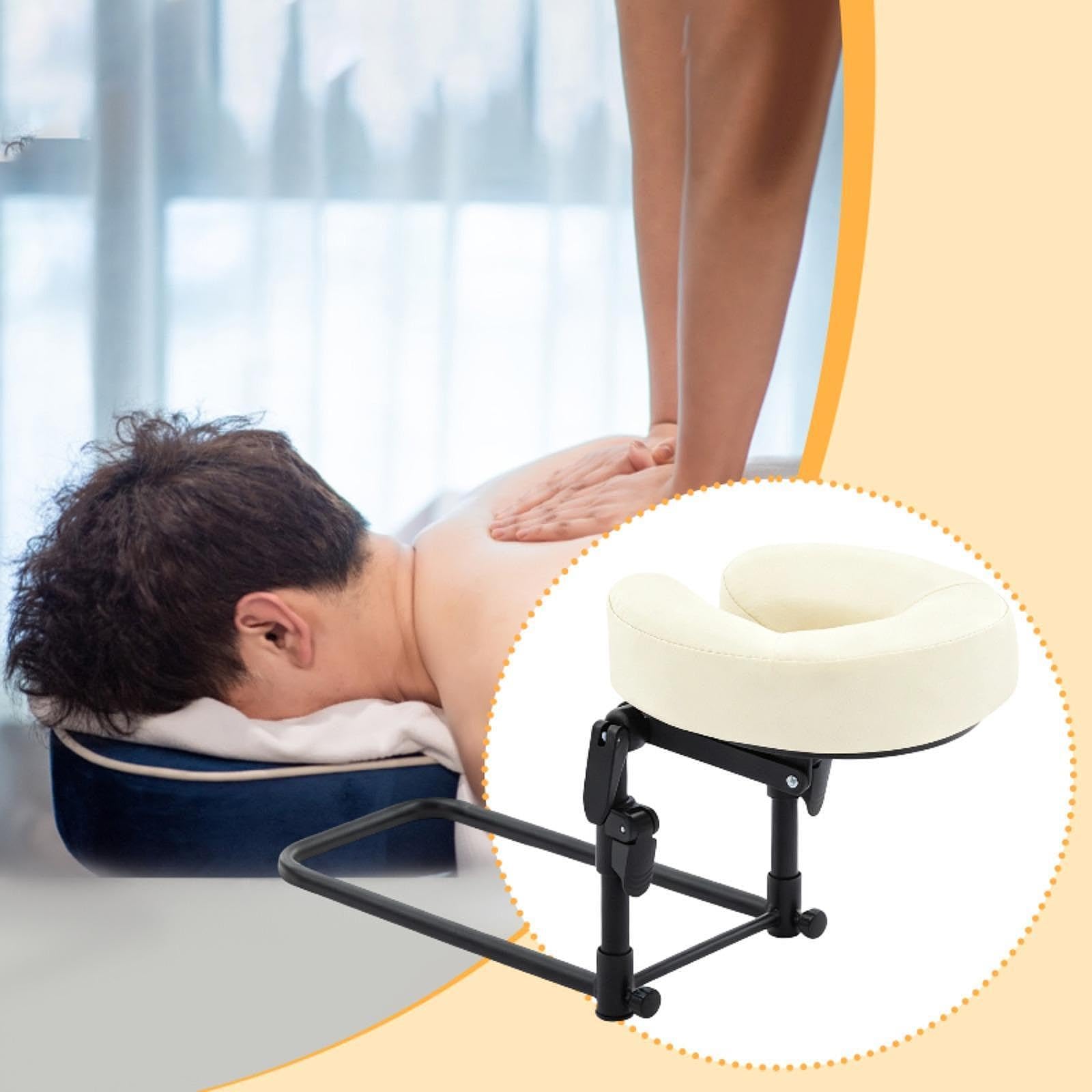Almohada Facial Ergonómica para Masaje Kit de Soporte para Cabeza Cojín de Apoyo Ajustable Reposacabezas de Colchón Hecha de Cuero PU y Esponja, Beige Blanco, tal como se describe