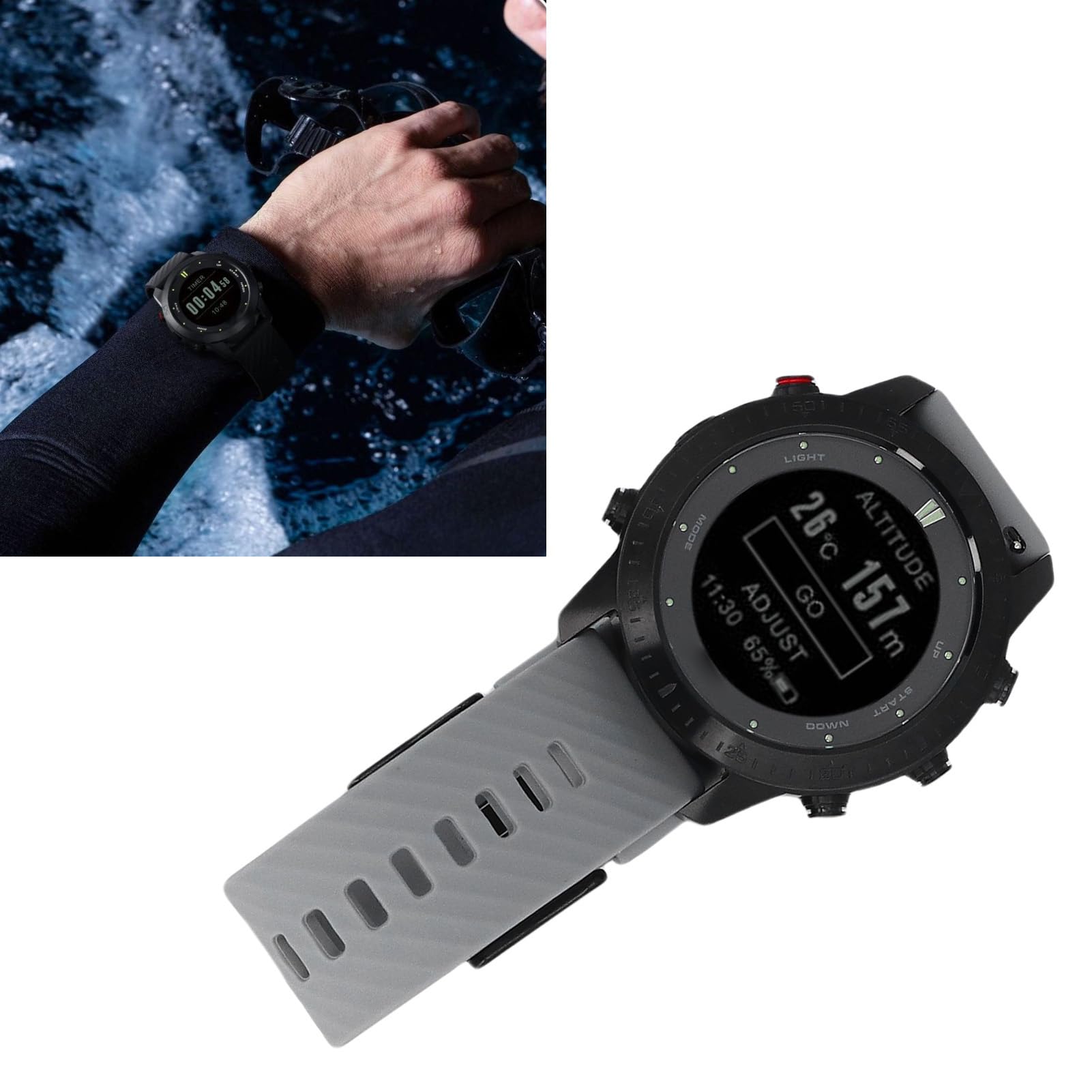 Cryfokt Reloj de Buceo, Reloj de Buceo con Barómetro con Sensor de Profundidad a Prueba de Agua de 100 M, Impermeable con Pantalla de 1,18 Pulgadas Bluetooth para Nadar, Hacer Esnórquel, Hombres