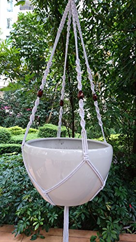 Plant Hanger Macrame Cotton 4 Legs 51 Inches For Indoor Outdoor, Living Room, Kitchen, Deck, Patio, High And Low Ceiling And Fits Round & Square Pots With Size Of 10-12 Inches Without The Pot #TOP2