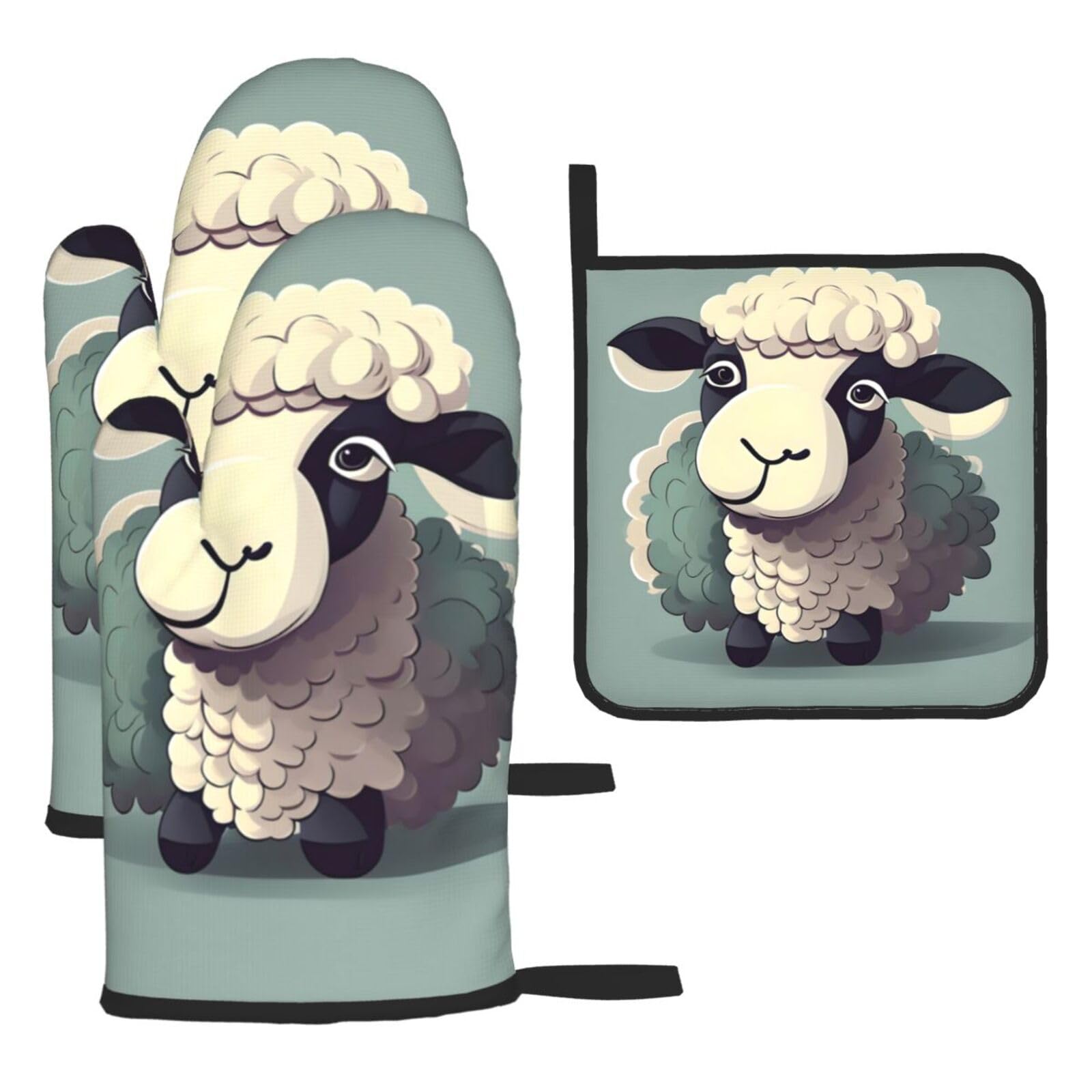 Lamb Christmas Oven Mitts,Cute Cooking Glove,Heat Resistant,Oven Mitts Gift for Mom,Housewarming
