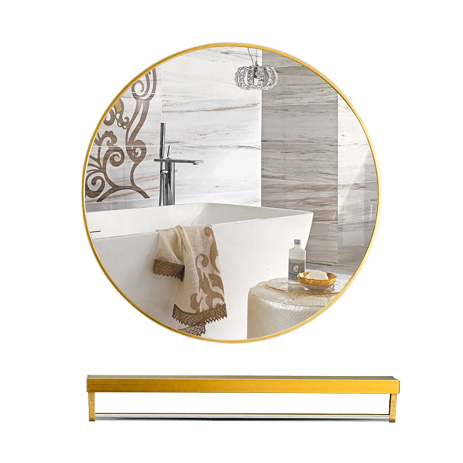 Okrągłe metalowe lustro łazienkowe z półką, dekoracyjne lustro ścienne do wystroju domu, dostępne w rozmiarach 30/40/50/60/70 cm, stylowy i funkcjonalny element akcentujący