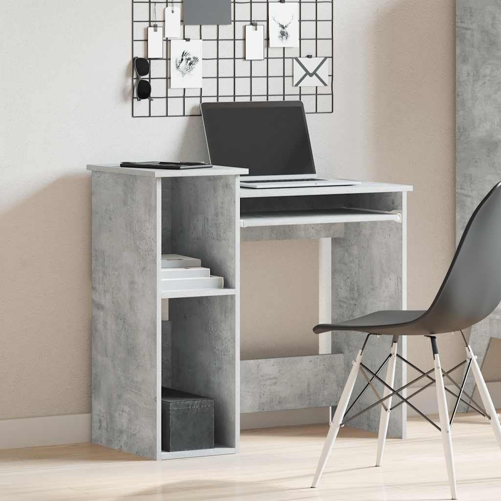 Scrivania con ripiani, grigio cemento, 84 x 40 x 78 cm, in legno stabile, scrivania per computer, postazione di lavoro per ufficio, segretario con spazio per lo studio e l'arredamento