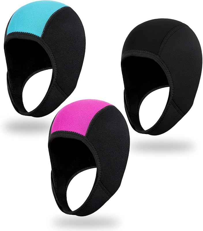 MAQUITA 3 Piezas Capucha de Buceo de Neopreno, Gorro Térmico con Capucha para Traje de Neopreno Gorros de Natación con Correas para la Barbilla Gorro de Neopreno para Buceo para Hombres Mujeres Navegación Deportes Acuáticos (Azul, Rosa, Negro)