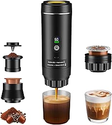GJCrafts Cafetera Portatil, Cafetera Multicapsulas y Molido, Carga Rápida USB-C, Maquina de Cafe Ideal para Acampadas, Senderismo, Viajes y Autocaravanas (Negro)