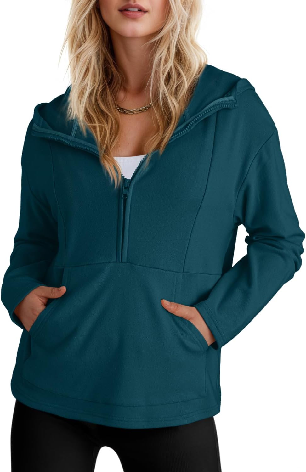 Dokotoo Hoodies for Women Long Sleeve Fleece Half Zip Up Hoodie Casual Pullover Oversized Sweatshirt Hooded Tops