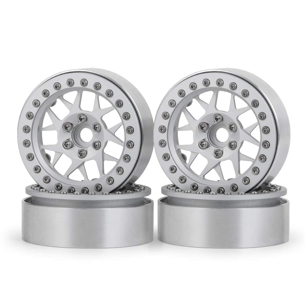 RCLIONS Aluminum 2.2inch Beadlock Wheels Rims for SCX10 TRX4 Wraith 1/10 Crawler RC Model Car-(Matte-Silver)