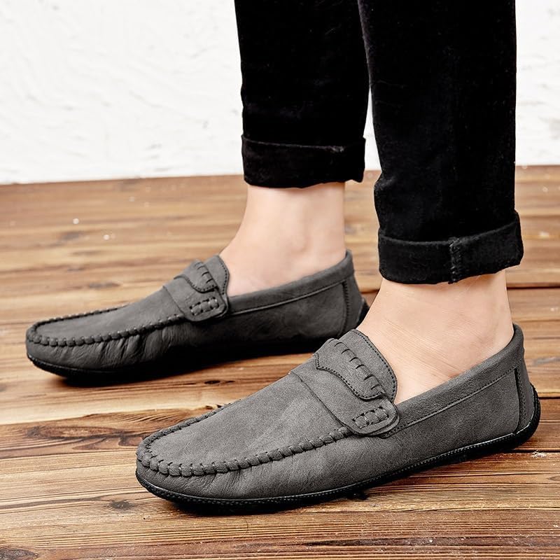Men's Loafers Solid Color Round Toe PU Leather Flat Heel Comfortable Flexible Wedding Slip-ons3