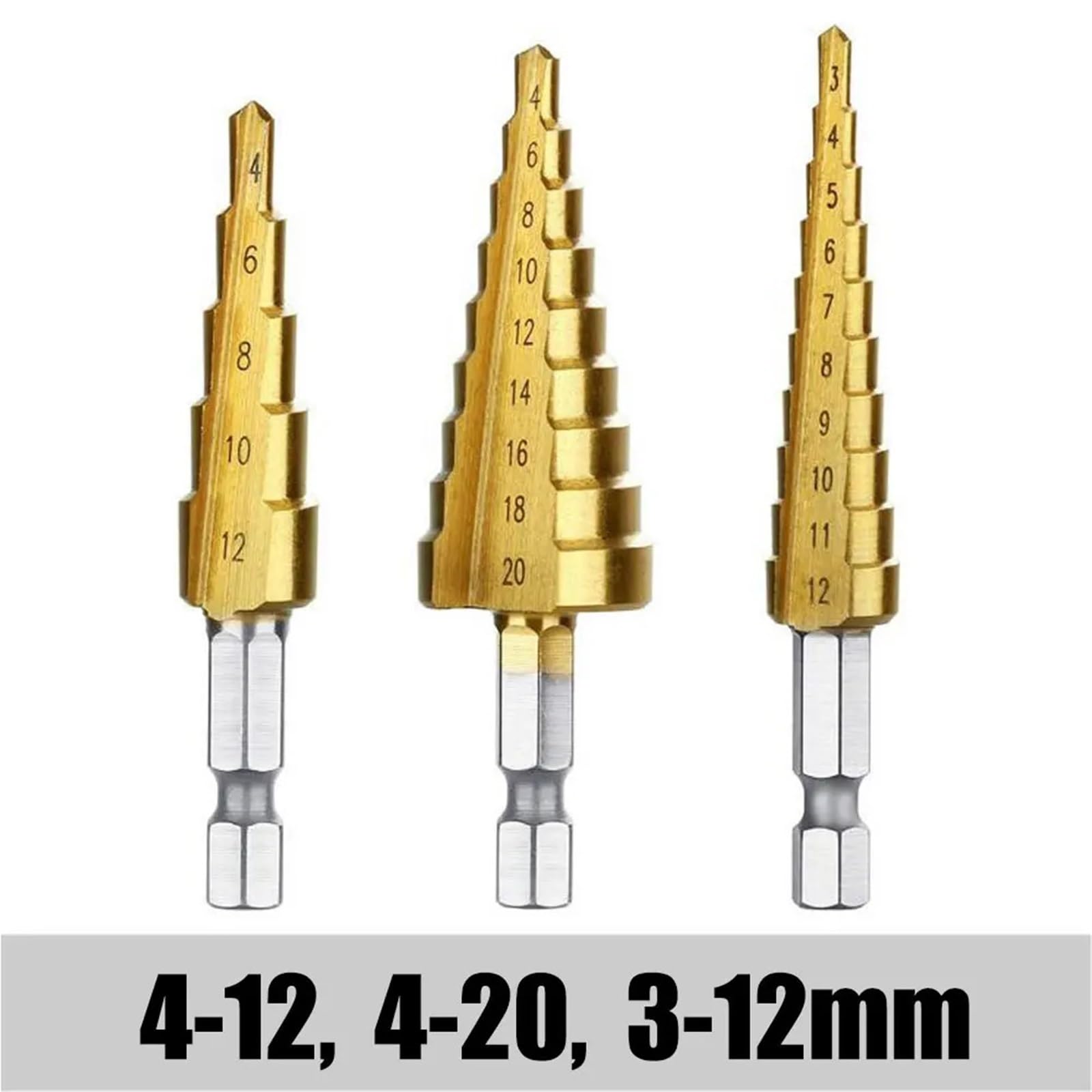 3-12mm 4-12mm 4-20mm HSS Set di punte for trapano a gradino con scanalatura diritta Set di punte for trapano for legno e metallo(3 in 1 Hexagon)
