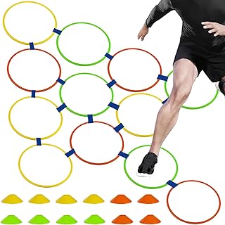 Kvittra Coordination Rings with Marker Cones – Coordination Hoops in a Set of 12, 12 Sports Hats with Buckle Straps, Mesh Bag, Football Hat Set for Football, Handball or Training for Coordination