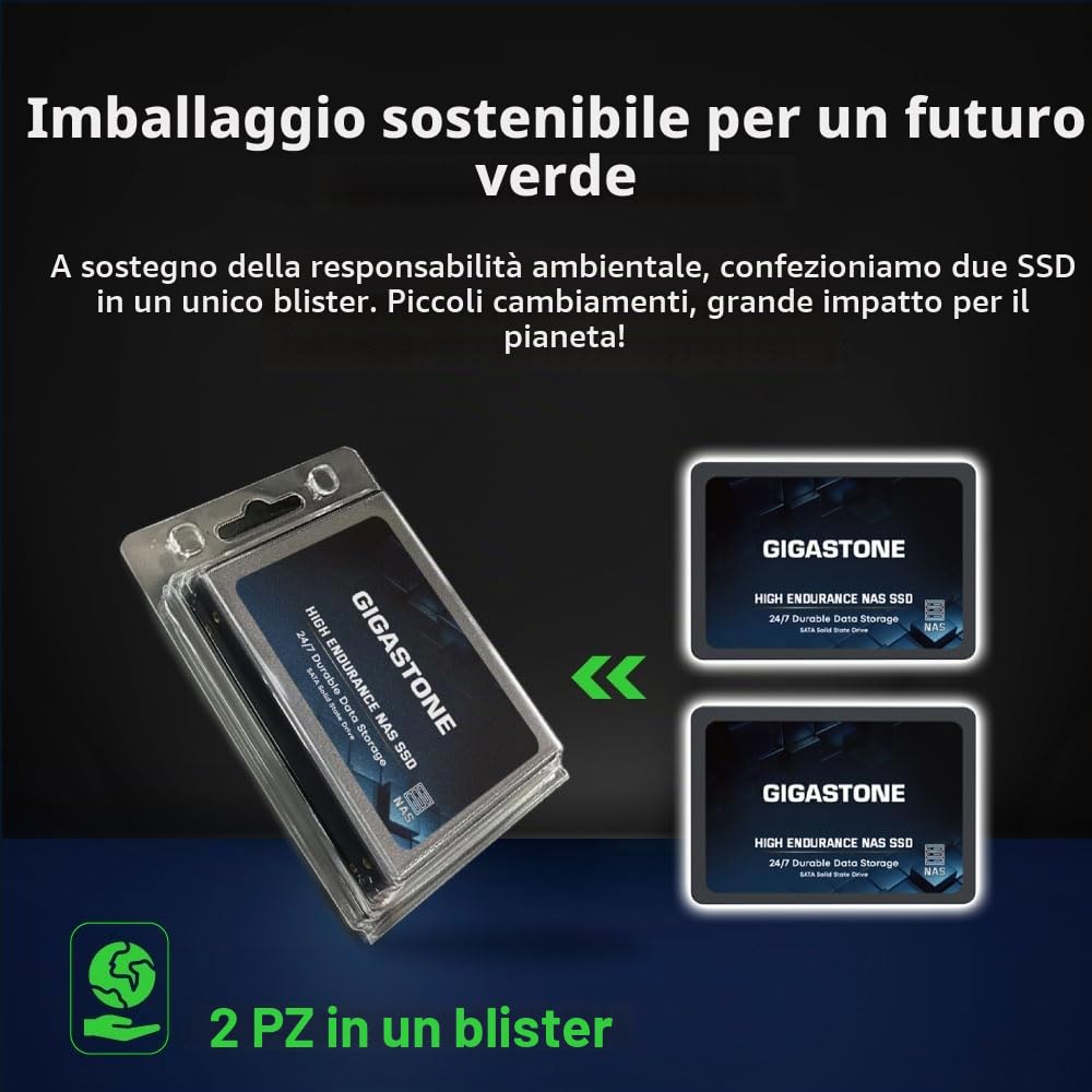 Gigastone SSD 4TB NAS SSD Disco (set da 2) 24/7 Alta Resistenza business RAID Sync Cloud Dati Backup Network Attached Storage Cache SATA III 2,5 Pollici Unità a stato solido interno