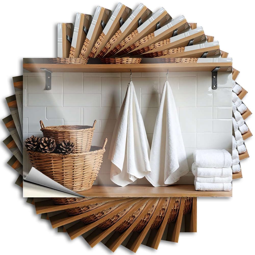 Pool Decor Window Saying - Towels Hanging On Hooks with Baskets and Pinecones in The Background Plush Durable Sticker Easy Apply for Student Decor(8X12CM)