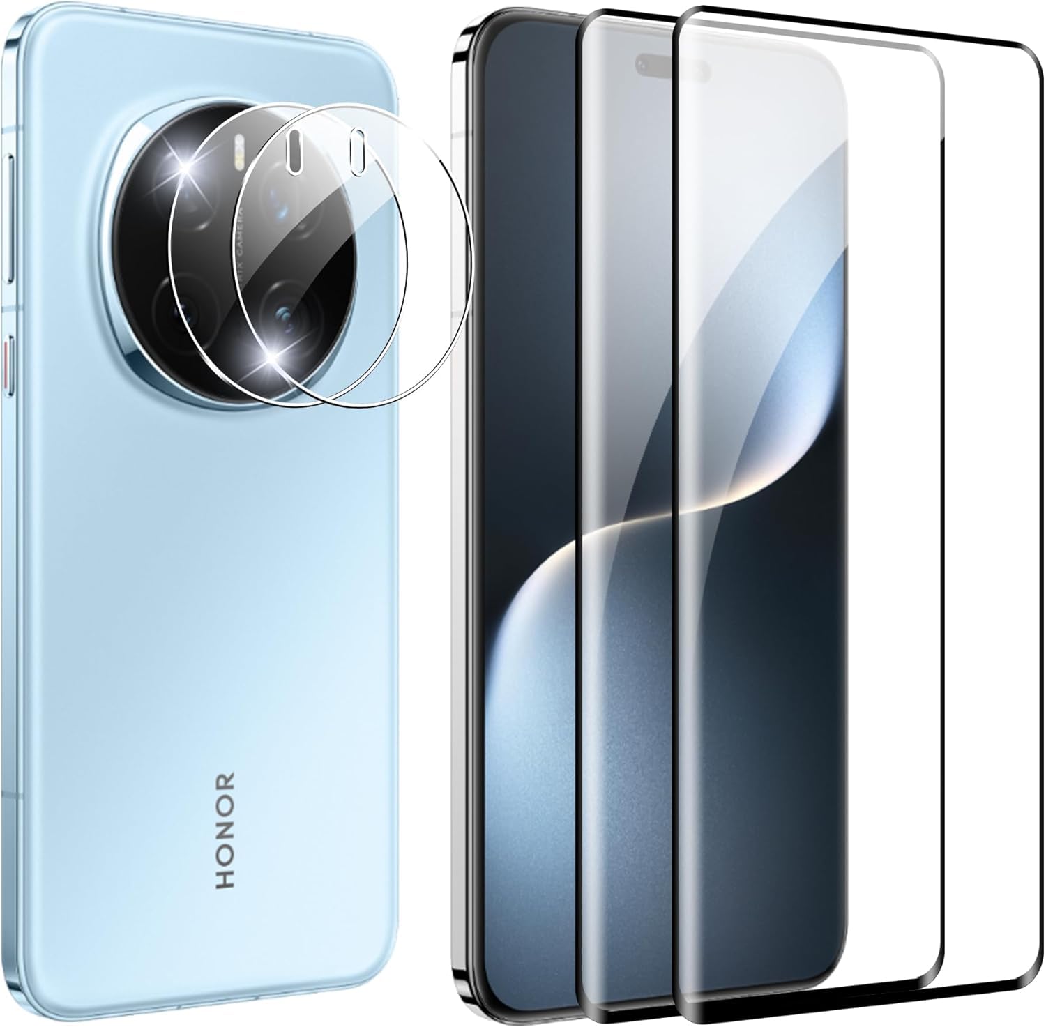 2+2 Pack Screen Protector for Honor Magic 7 Pro 5G Screen Protector, with Camera Lens Protector 9H Hardness Tempered Glass Bubble Free Anti-Scratch Anti-Fingerprint