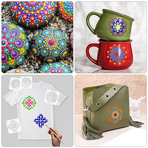 MWOOT 64 Stück Mandala Painting Stencils Schablone,Wiederverwendbare DIY Malerei Vorlage Stencil Kits,Mandala Skala Schablonen Malen für Felsenstein Malerei Leinwand Möbel Handwerk (7.62x7.62CM)