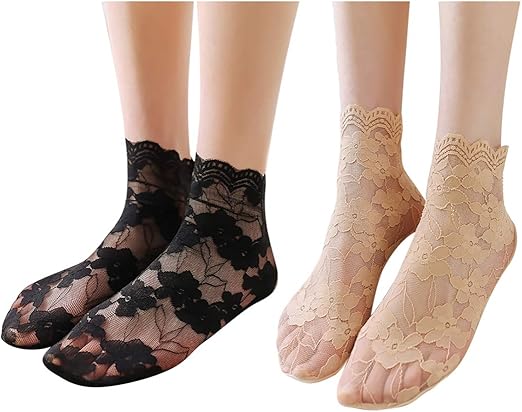 6 Paar Rüschensocken Damen - Süße Ballettsocken Mit Spitze In Weiß, Größe 34-38
