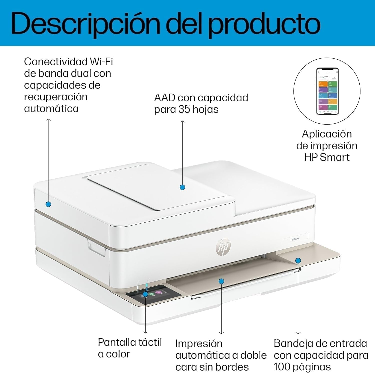 HP Envy 6520e 714N9B, Impresora multifunción de inyección de Tinta A4 a Color, impresión a Doble Cara automática, hasta 10 ppm, Conexión Wi-Fi, USB 2.0, ADF, fax, 3 Meses Instant Ink