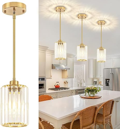 Miniatura 21 de Paquete de 2 Luces Colgantes para Isla de Cocina, Moderna Iluminación Colgante de Cristal Dorado, Accesorios de Luz Colgante de Cocina Mini