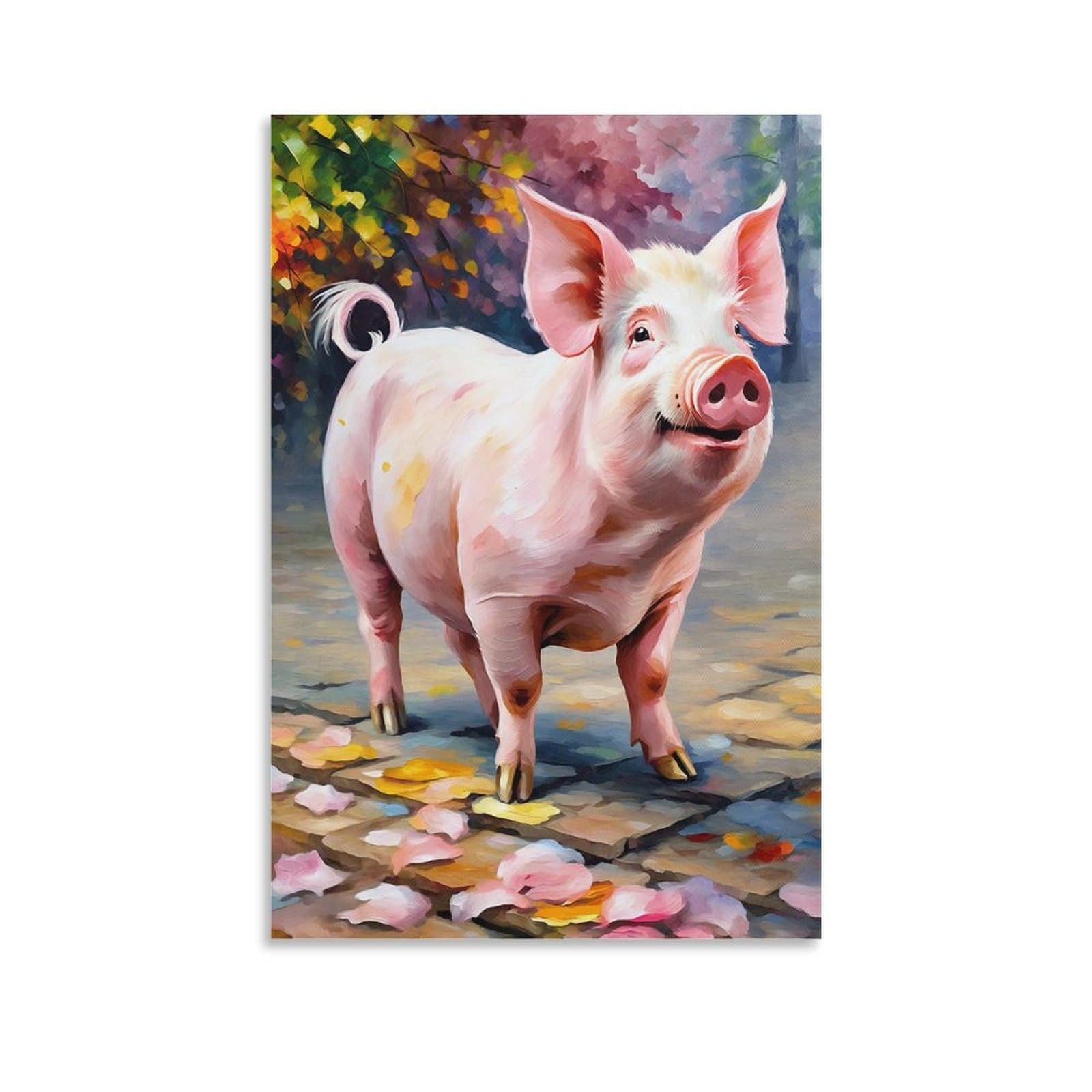 Emyxpaqm Unframe-Style-12 Pig Canvas Wall Art Colorful Plants Print On Canvas Artwork For Living Room And Bedroom Decoration Gift 16X24inch(40X60cm)