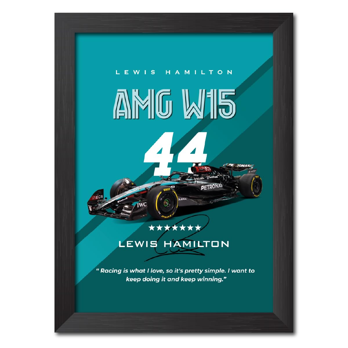 TenorArts Lewis Hamilton F1 Poster Mercedes W15 Formula One Photo Frame Painting with Matt Finish Black Texture (12 inches x 9inches)