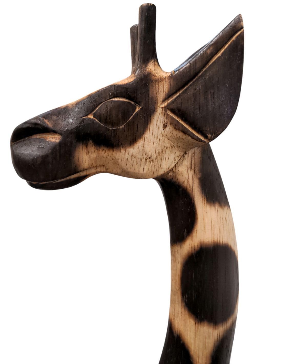 Artisanal Statua giraffa in piedi 100 cm in legno, decorazione africana.