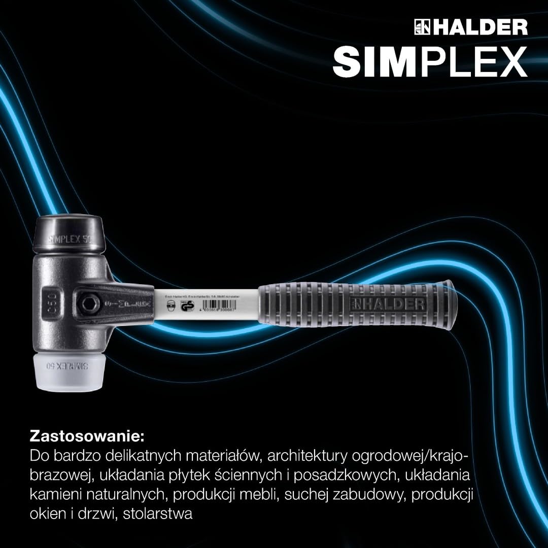 Halder 3723050 guma/TPE młotek z miękkiej twarzy ze wzmocnioną obudową ze stali odlewanej, wielokolorowy, 50 mm