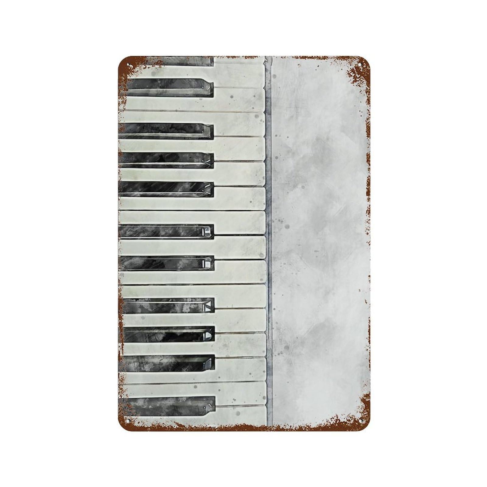 Weathered Tin Sign with Piano Design 11.8"x7.9", for Office, Studio And Wall Decor, Retro Wall Decor