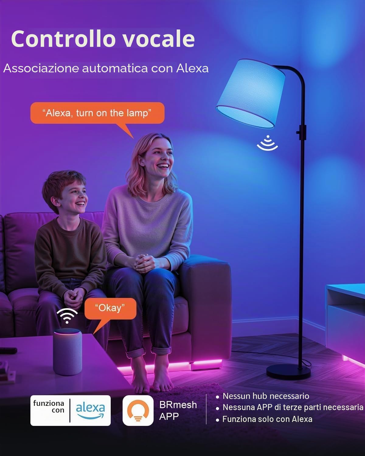 DUSKTEC Lampada da Terra Smart RGB - Lampada ad Arco LED Dimmerabile 10W 1200LM per Soggiorno e Camera da Letto, Luce da Lettura Moderna, Controllo App e Compatibile con Alexa e Google Home